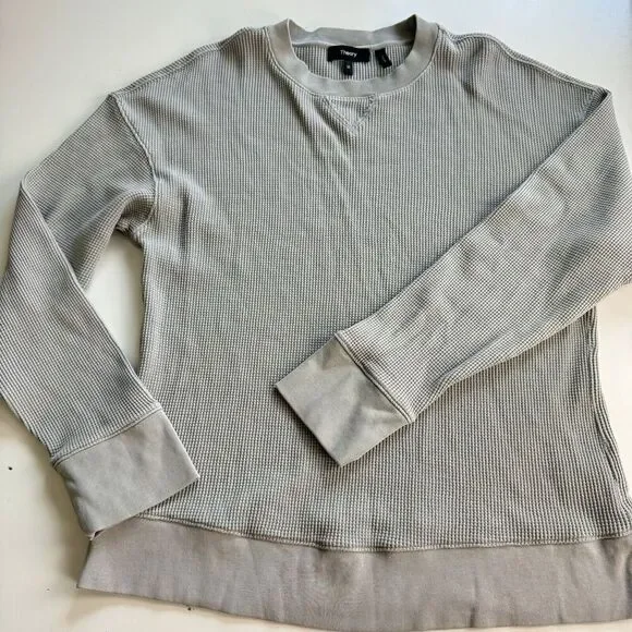 Theory Womens Easy Sweatshirt Easy Waffle Knit Top Size M Pima Cotton Ash Gray - Picture 3 of 14